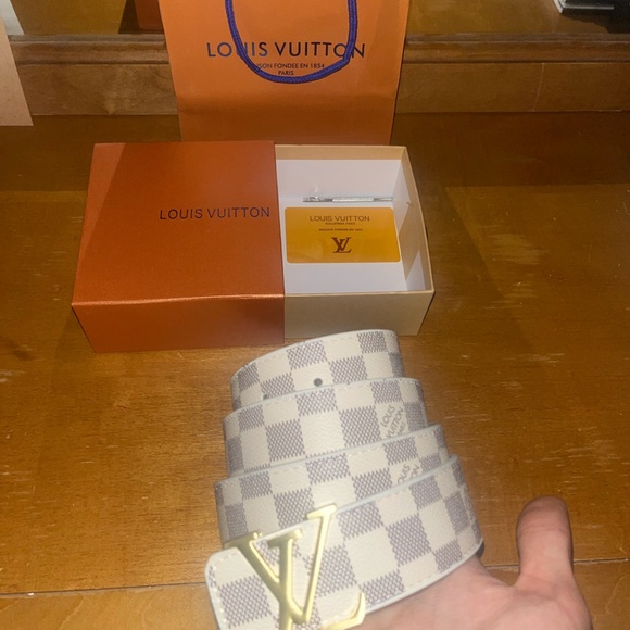 Louis Vuitton Beige Checkered Belt with Gold Logo Buckle - Picture 1 of 1